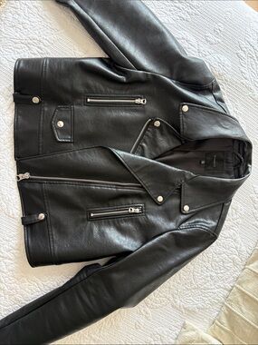 Dynamite Black Leather Moto Jacket with Silver Hardware